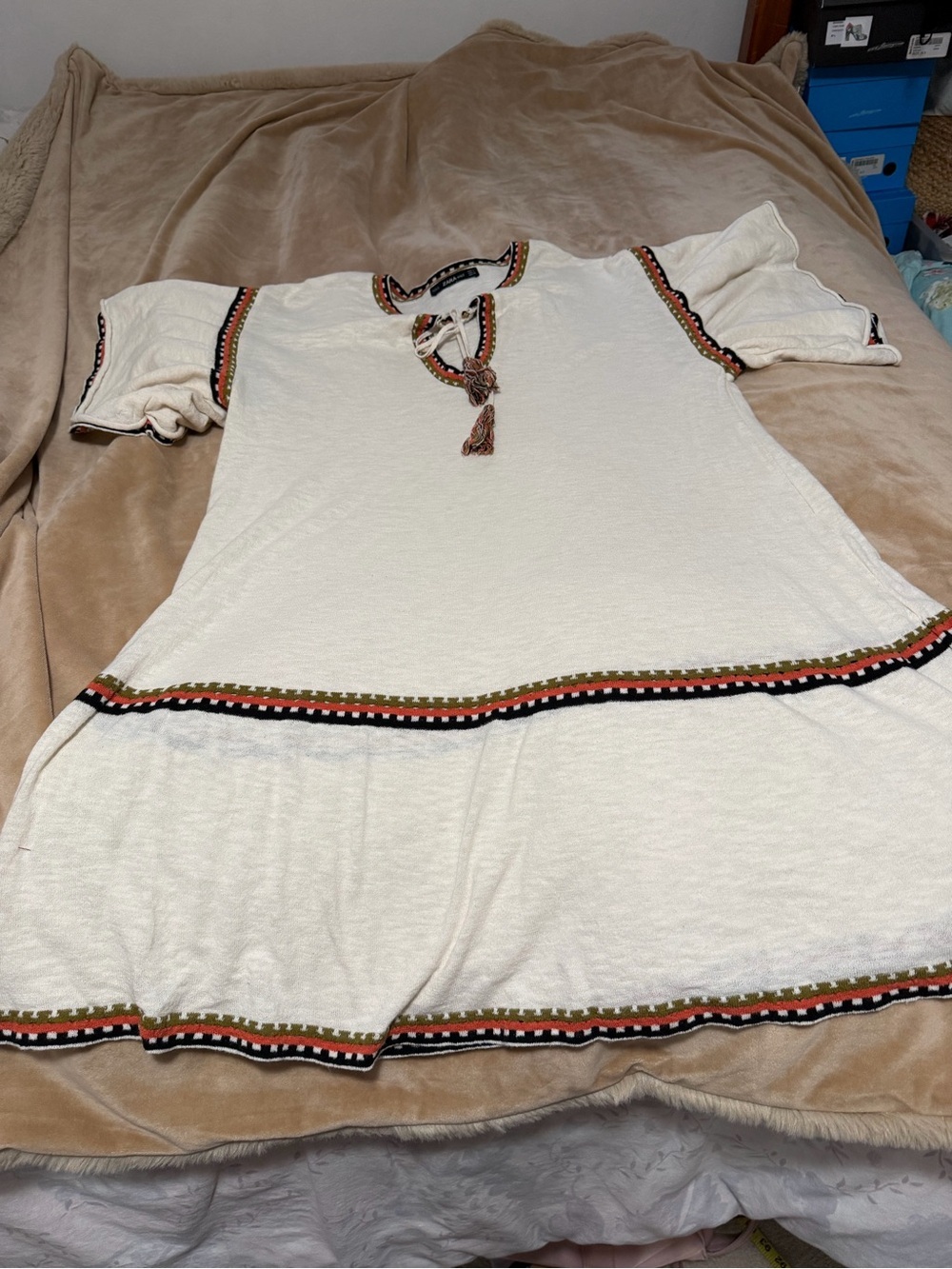 Zara Knit Tunic Dress with Multicolor Trim Women’s Large